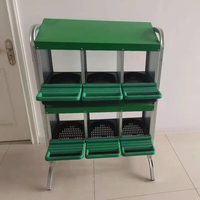 Nido Metálico Duradero de 6 Agujeros para Gallinas, Caja de Nidificación Automática para Aves de Corral con Bandeja de Recolección de Huevos de Plástico y Soporte para Gallinero