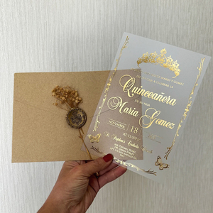 Carte d'invitation à un anniversaire personnalisé floral de princesse seize ans carte d'invitation roses en acrylique transparent avec enveloppe et sceau de cire - Product Image 1