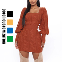 Pull à col carré tricoté pour femmes robe d'hiver pull sexy pour femmes robe pull grande taille robe pull personnalisée en gros