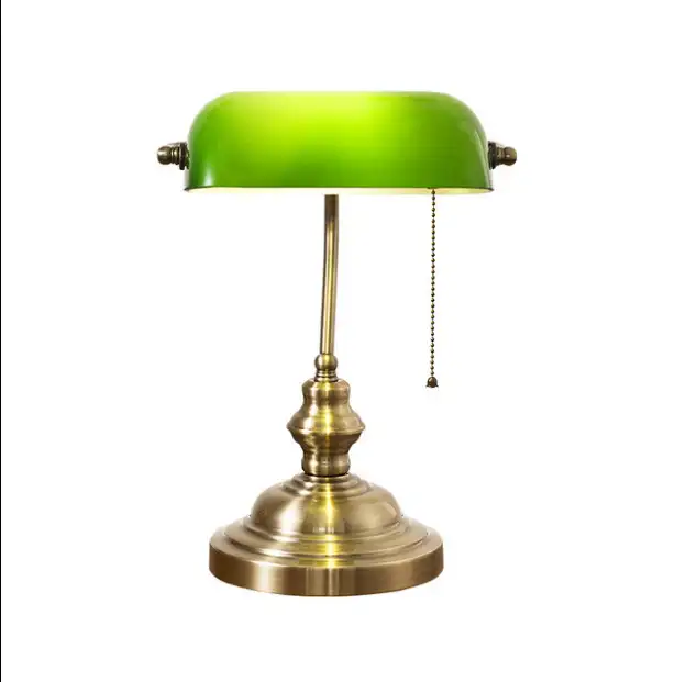 مصباح إضاءة كلاسيكي للطاولة النحاس قاعدة اليدوية الزمرد الأخضر زجاج قاتم خمر طاولة مكتبية مكتبة ضوء ل مكتب دراسة غرفة