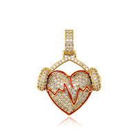 Mode plaqué or Prong réglage Cz diamant battement de coeur diamant pendentif collier Hip Hop bijoux pendentifs pour Couples