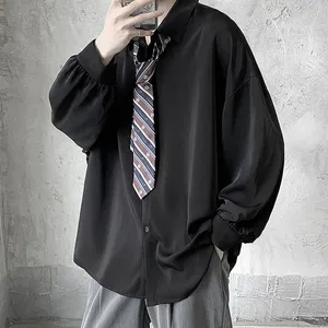 Camicie a maniche lunghe da uomo stile coreano, nere, casual, comode, tinta unita, oversize, traspiranti, vestibilità ampia, stile Harajuku, abbigliamento maschile - Product Image 2