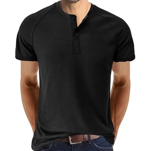 Camiseta Deportiva Masculina de Manga Corta con Botones, Ligera, Informal, para Verano, Estilo Musculoso, Color Negro, Popular, Venta al Por Mayor - Product Image 1