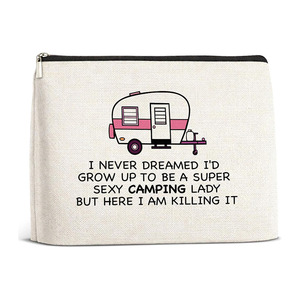 Bolsa de Maquillaje de Lino y Algodón para Camping, Regalos para Campistas, Bolsa de Cosméticos para Mujer, Bolsa de Aseo con Cierre para Viaje - Product Image 1