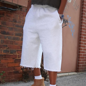 Pantalones y Shorts Deportivos de Verano para Hombre, Tejidos a Medida, 100% Algodón, Cintura Elástica Media, Plisados, Sólidos, de Secado Rápido, Largos 3/4 - Product Image 3