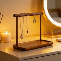 Porte-clés multifonction moderne en bois avec plateau, 5 crochets, finition brillante, support pour clés de table pour salon