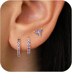 Ensemble de boucles d'oreilles empilables en cristal de cuivre, multi-percings, créoles huggie, clous d'oreilles à trois pierres, bijoux superposés pour femme, cadeau quotidien - Product Image 4