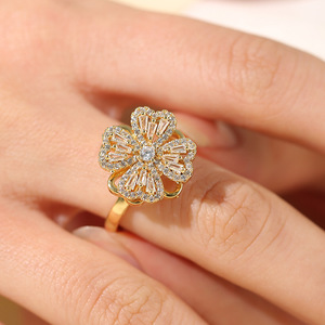 Anillos Antiestrés de Trébol de Cuatro Hojas con Incrustaciones de Cobre y Circonio, Giratorios, para Mujer, Joyería Estética de Boutique, Regalo - Product Image 6