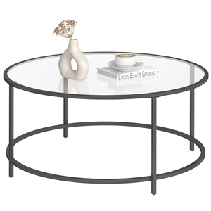 Modern Round Glass Coffee <b>Table</b> with Metal Frame Minimalist Living Room Furniture Tempered Glass Top Easy To Clean - Product Image 1