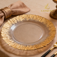 Piring Kaca Transparan Berlapis Emas Laris Manis, Piring Makan Bulat untuk Dekorasi Meja Pernikahan Hotel Rumah Grosir Peralatan Makan