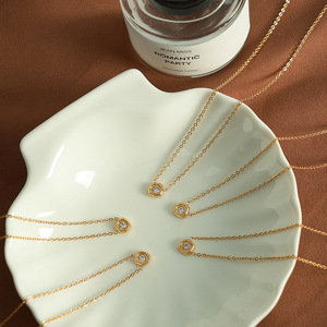 Geometric Round Pendant <b>Titanium</b> Steel Necklace Gold Bezel Set Zircon Clavicle Chain Everyday Wear - Product Image 4