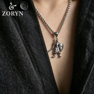 Collier pendentif Chevalier en acier inoxydable pour homme, style vintage gothique médiéval, <span class=keywords><strong>épée</strong></span>, <span class=keywords><strong>bouclier</strong></span>, armure, bijoux rétro audacieux <span class=keywords><strong>et</strong></span> tendance - Product Image 4