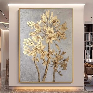 Peinture à l'huile peinte à la main, fleurs abstraites, texture 3D, cadre métallique, art mural pour entrée, salon, décoration moderne de luxe léger - Product Image 4