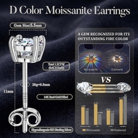 Boucles d'oreilles clous Kirin Moissanite plaqué rhodium, en argent 925, hypoallergéniques, délicates, à dos plat, unisexe, couleur D, vente en gros, OEM