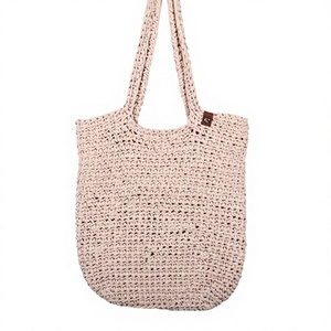 Sac fourre-tout au crochet pour femme, décontracté, avec bandoulière, ouverture supérieure, style naturel écologique, rose, fait main, pour usage quotidien, en rotin blanchi au soleil - Product Image 1