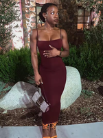 Robe Fourreau Midi Ajustée Personnalisée Décontractée à Bretelles Fines pour Femme, Haute Qualité, Idéale pour Fêtes Estivales