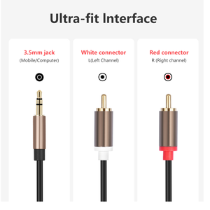 Câble <span class=keywords><strong>audio</strong></span> plaqué or 3,5 mm vers 2 RCA, <span class=keywords><strong>jack</strong></span> stéréo vers double RCA, cordon phono pour système home cinéma, amplificateur, ordinateur portable, téléviseur - Product Image 5