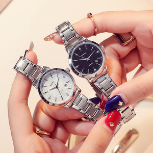 Montres élégantes pour couple en acier inoxydable, montres pour homme avec calendrier professionnel, montres-bracelets à quartz simples serties de diamants pour femme - Product Image 1