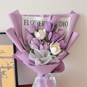 Ramo <span class=keywords><strong>de</strong></span> flores <span class=keywords><strong>de</strong></span> ganchillo hecho a mano producto terminado tulipán rosa <span class=keywords><strong>para</strong></span> <span class=keywords><strong>aniversario</strong></span> cumpleaños graduación <span class=keywords><strong>novia</strong></span> madre amor <span class=keywords><strong>regalo</strong></span> - Product Image 2