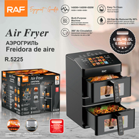 Friteuse à air double panier RAF R.5225 1400W 500W 6.0L avec écran tactile, fenêtre de visualisation et circulation d'air à 360° – Vente en gros