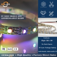 Tira de LED RGBW SK6812 4 en 1, Impermeable, 5V, 60 LED/M, Direccionable, Color de Ensueño RGBW, para Exteriores, Clima Lluvioso, Navidad, Festividades, con Certificación CE y RoHS