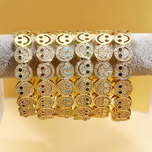 Brazalete de Joyería Moderna y Elegante, Brazalete Abierto de Cobre Chapado en Oro con Microincrustaciones de Circonita, Brazalete de Moda con Cara Sonriente para Mujer - Product Image 1