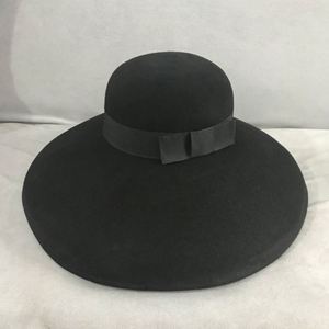Vintage Fedora Hats Women Wool Round Top Black Wide Brim Fedora Hat - Product Image 3