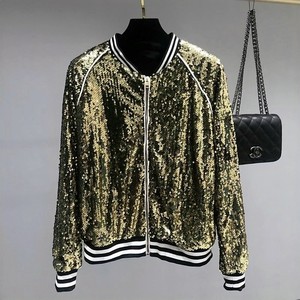 Cappotto da <span class=keywords><strong>donna</strong></span> con paillettes scintillante giacca Hip Hop con cerniera a manica lunga nuova signora Performance da ballo cappotto lucido - Product Image 4