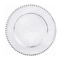 Plaque de chargeur perlé en verre 13 pouces, vente en gros, bon marché, décoration de mariage, plaques de chargement de récif en or et argent
