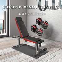 Banc de musculation CuteeFox + Ensemble d'haltères réglables 24 kg (2,5-24 kg, 15 niveaux, réglage rapide, design pliable pour abdominaux et dos)