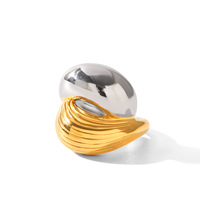 2027 Comiya Bagues ouvertes vintage en acier inoxydable et or 18 carats avec pierre naturelle géométrique pour femme, bijoux audacieux et tendance