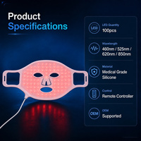 Masque facial LED multicolore 100 pièces, 7 modes d'éclairage, masque de beauté en silicone flexible, fabricant OEM ODM
