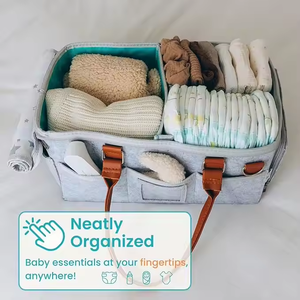 Organizador de Fraldas para Bebês com Tampa, Bolsa de Fraldas Portátil com Múltiplos Compartimentos, Bolsa de Viagem para Itens Essenciais do Bebê - Product Image 3