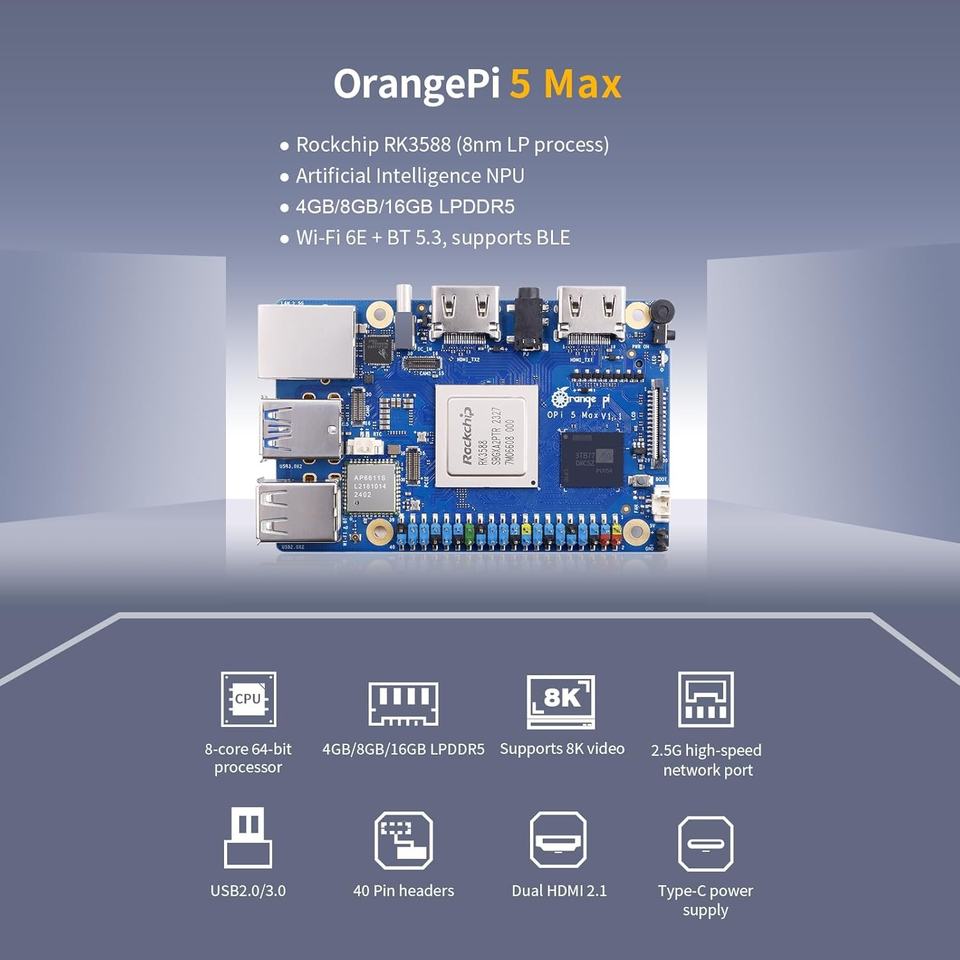 Aismartlink Orange Pi 5 Max 16GB RAM LPDDR5 Rockchip RK3588 Development ...