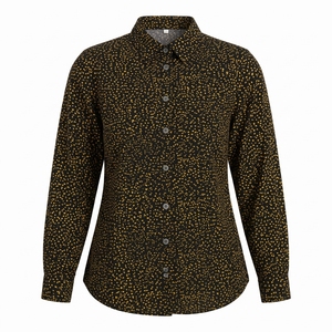 Camisa de Mujer con Estampado de Puntos Negros, Cierre de Botones, Manga Larga, Corte Clásico, Blusa Corta de Popelina 100% Algodón, para Oficina, para Todas las Temporadas - Product Image 1