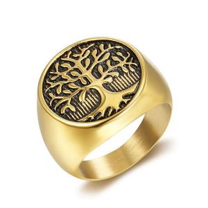 Bague Arbre de Vie pour homme en acier titane plaqué or et argent, design rond à motif végétal, cadeau pour homme - Product Image 5