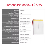 6080130 3.7V 8000mAh LiFePO4 Li-Po Polymer Baterai Tablet Isi Ulang untuk iPad Samsung Tablets -20~60 Suhu Operasi