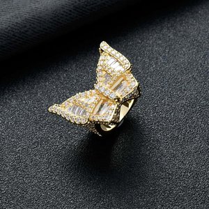925 Sterling <b>Silver</b> Butterfly <b>Ring</b> Gold Plated Classic Prong Setting <b>Adjustable</b> CZ Diamond Hip Hop Style Statement <b>Ring</b> Elegant - Product Image 4
