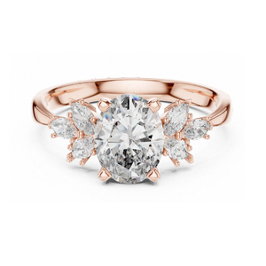 แหวนหมั้นเพชรทรงรี E VVS2 รับรองโดย IGI เพชรเพาะเลี้ยงในห้องปฏิบัติการ ตัวเรือนทองคำแท้ ประดับเพชรทรงมาร์คีส์แบบคลัสเตอร์ ดีไซน์แรงบันดาลใจจากธรรมชาติ แหวนแต่งงาน - Product Image 5