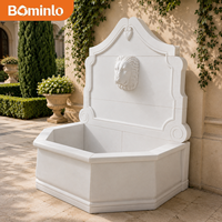 Fontaine murale grande taille en pierre blanche sculptée à la main, tête de lion, style classique européen, pour jardin et cour extérieure