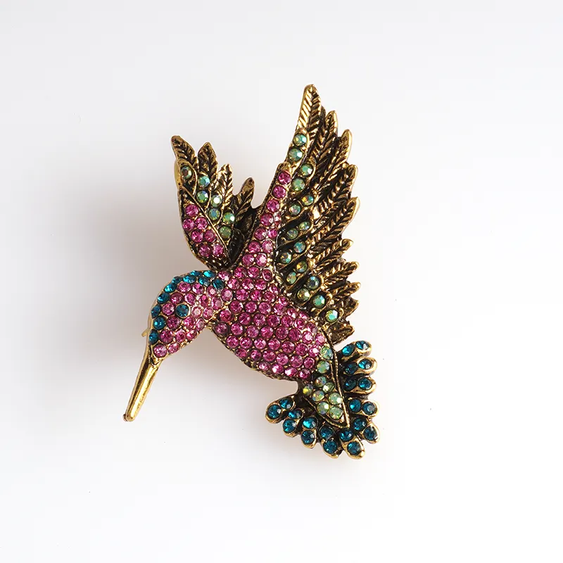 Wholesale Luxury Vintage Bird Broche Pin Fashion Crystal Rhinestone Hummingbird Brooches Women