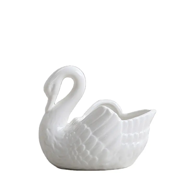 Branco Handmade Bonito Cisne Ornamento de Cerâmica suporte de Vela Tealight