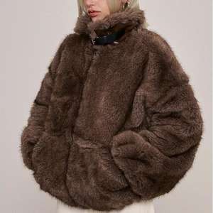 여성을 위한 사용자 정의 유행 겉옷 겨울 다크 브라운 하이 퀄리티 인조 모피 코트 - Product Image 6