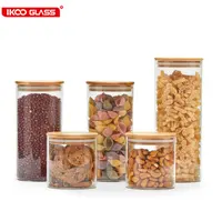 Tampas de vidro transparentes 5 peças, recipiente de armazenamento de alimentos de cozinha apertado ar com tampas de bambu natural para doces