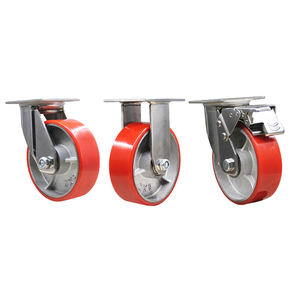 Hot Selling 8 Zoll 304 Edelstahl halterung Metall rollen 200mm Hochleistungs-Eisenkern Polyurethan <span class=keywords><strong>Red</strong></span> Castor Wheels - Product Image 2