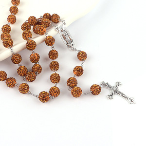 Collier de chapelet catholique à six rangs, perles de boule disco en strass de 10 mm, AB <span class=keywords><strong>rose</strong></span>, Vierge <span class=keywords><strong>Marie</strong></span>, crucifix, <span class=keywords><strong>bijoux</strong></span> de prière pour femmes et hommes - Product Image 5