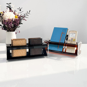 Organisateur de magazines en acrylique 24x10x10cm, support de rangement de bureau ambre et brun foncé pour la décoration de la maison - Product Image 2