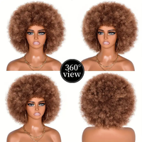 Perruques Bouclées Coupées Carré Court Sans Colle en Cheveux Humains Vierges Brésiliens & Synthétiques – Lace Front Densité 250% Noire