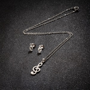 Treble G Clef Acier Inoxydable Plaqué Or Pendentif Bijoux Ensemble Collier Boucles D'oreilles Conception Cadeau - Product Image 4