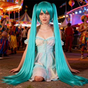 Peluca de <span class=keywords><strong>Cosplay</strong></span> de Seda Doméstica Estilo Princesa de 400g para Vocaloid <span class=keywords><strong>Hatsune</strong></span> <span class=keywords><strong>Miku</strong></span>, Color Azul Aqua, Transfronteriza - Product Image 1